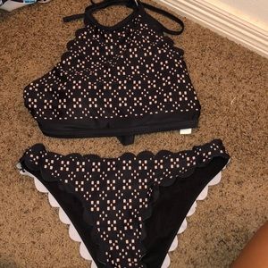 SHEIN black and light pink halter bikini